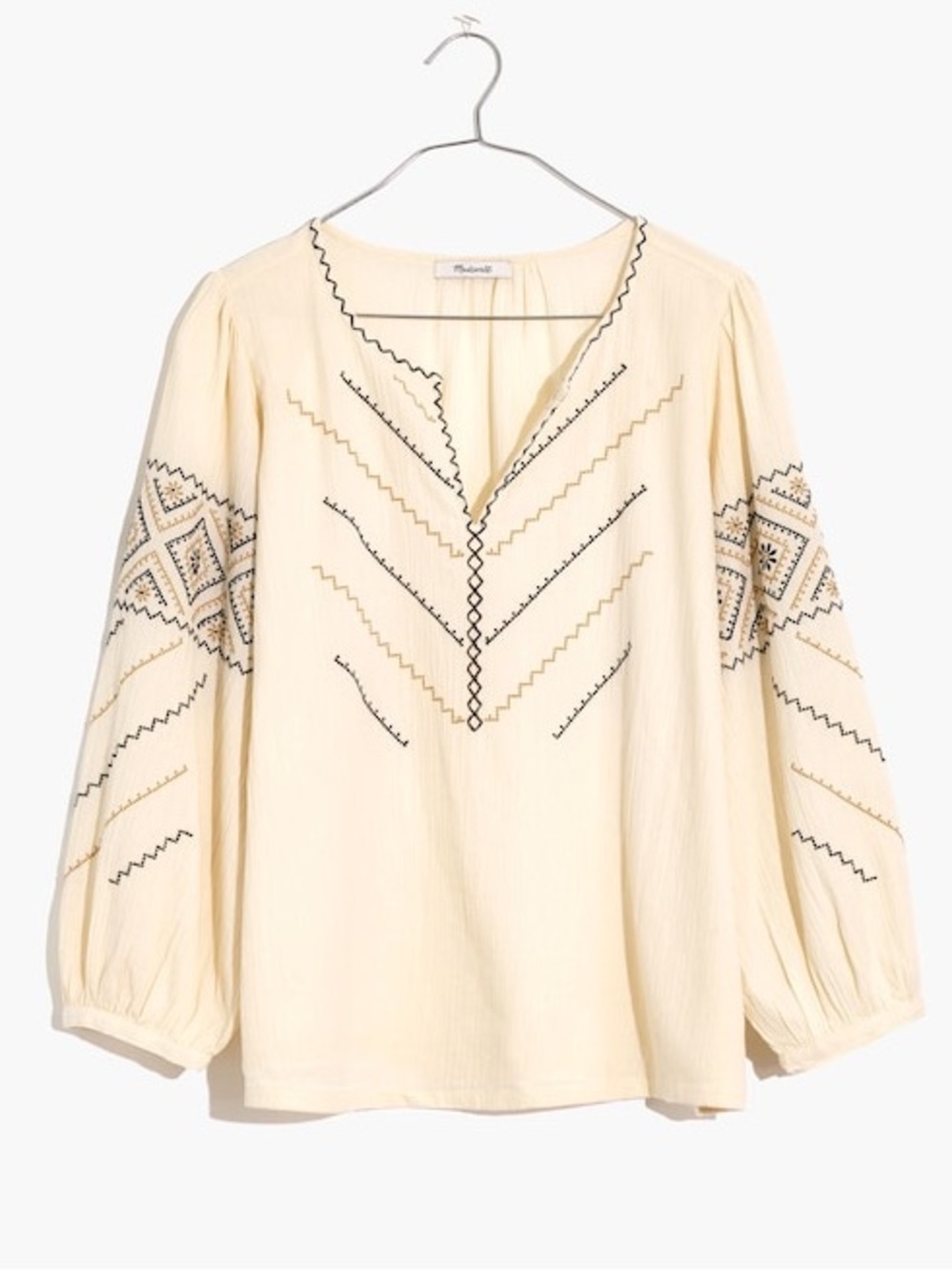 Madewell Embroidered Peasant Top, Antique Cream